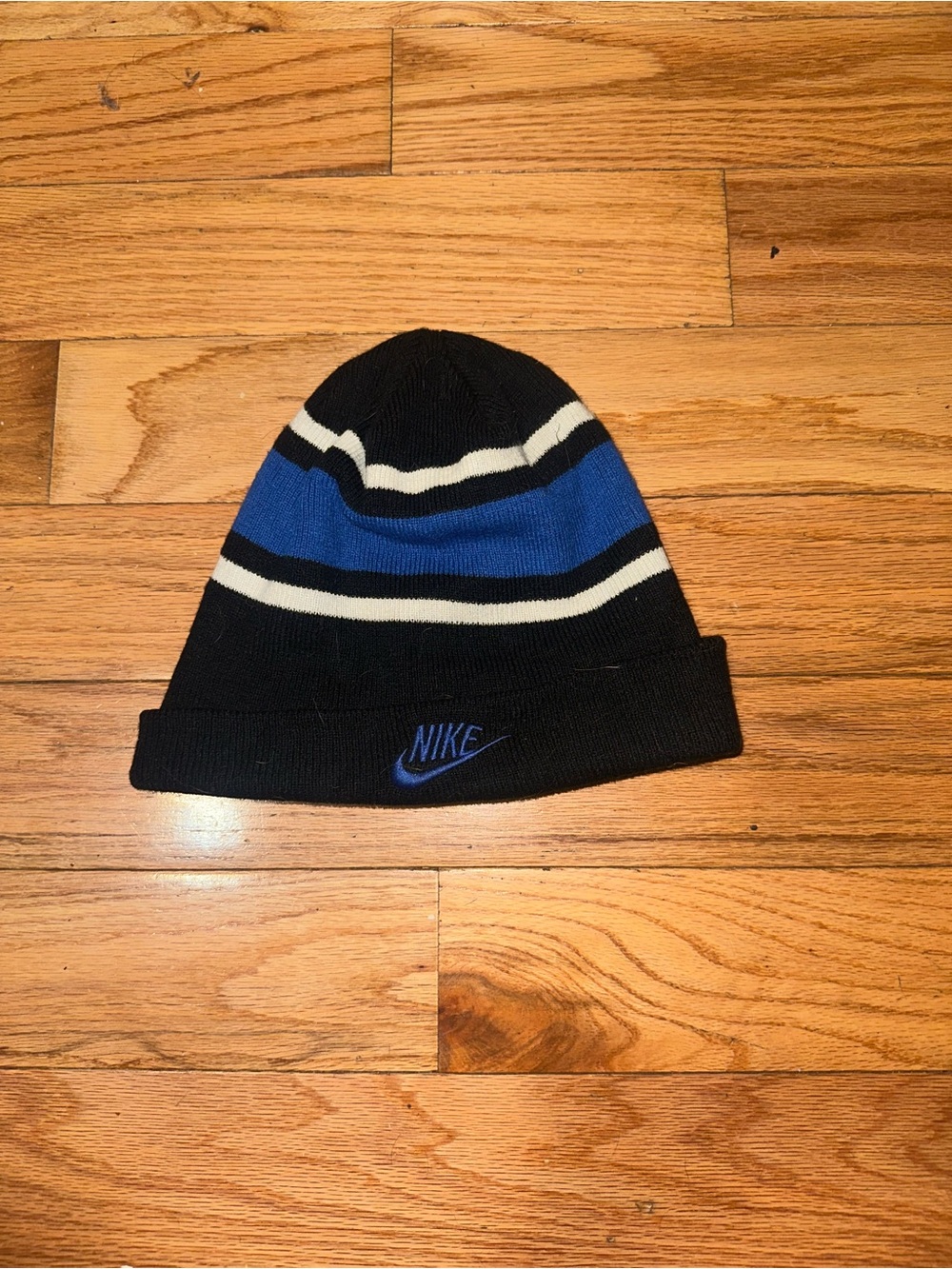 Nike Black & Blue Striped Cuff Beanie